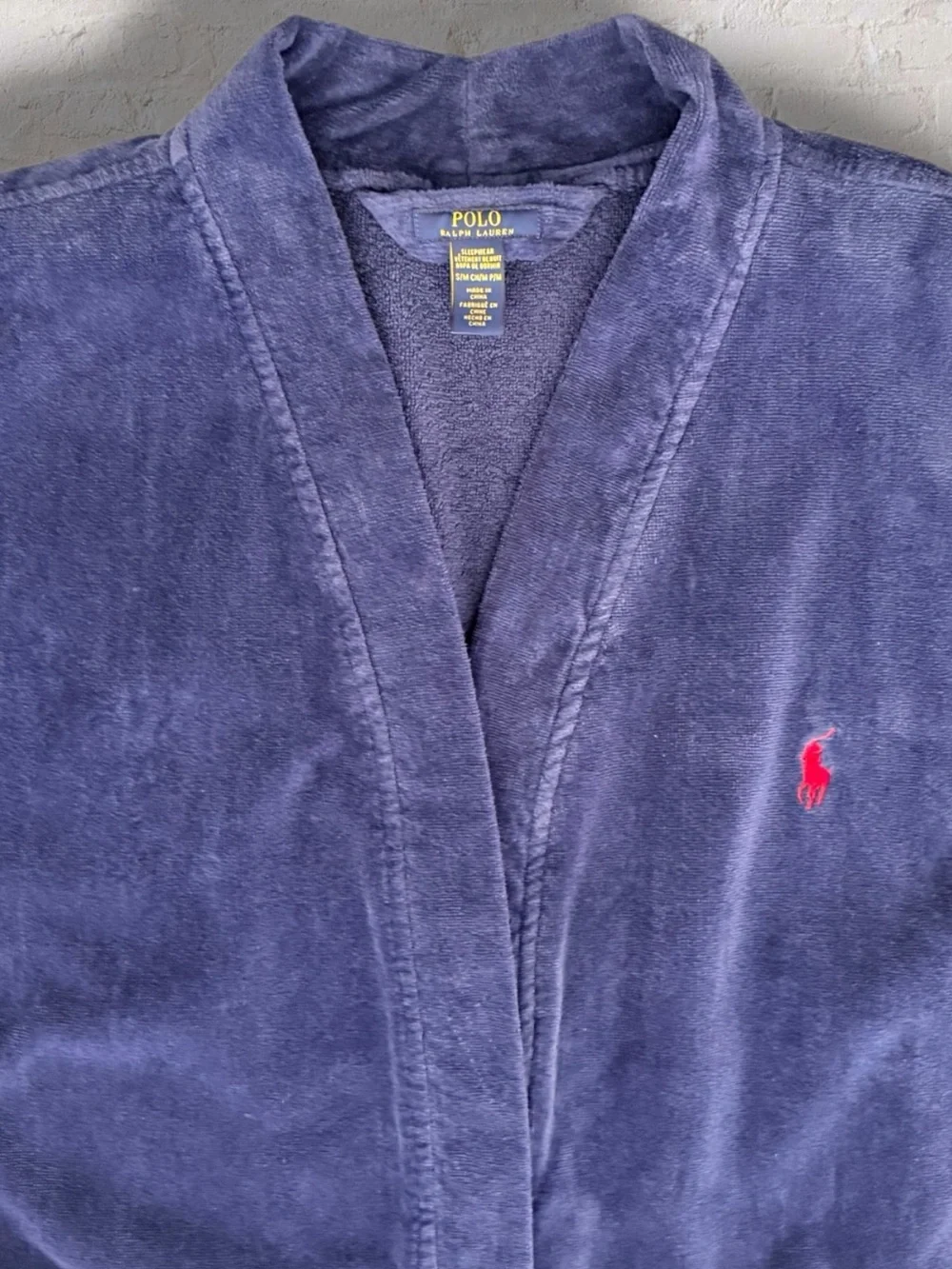 Polo Ralph Lauren Terry Cloth Bath Robe Blue S/M Pony Logo Belted